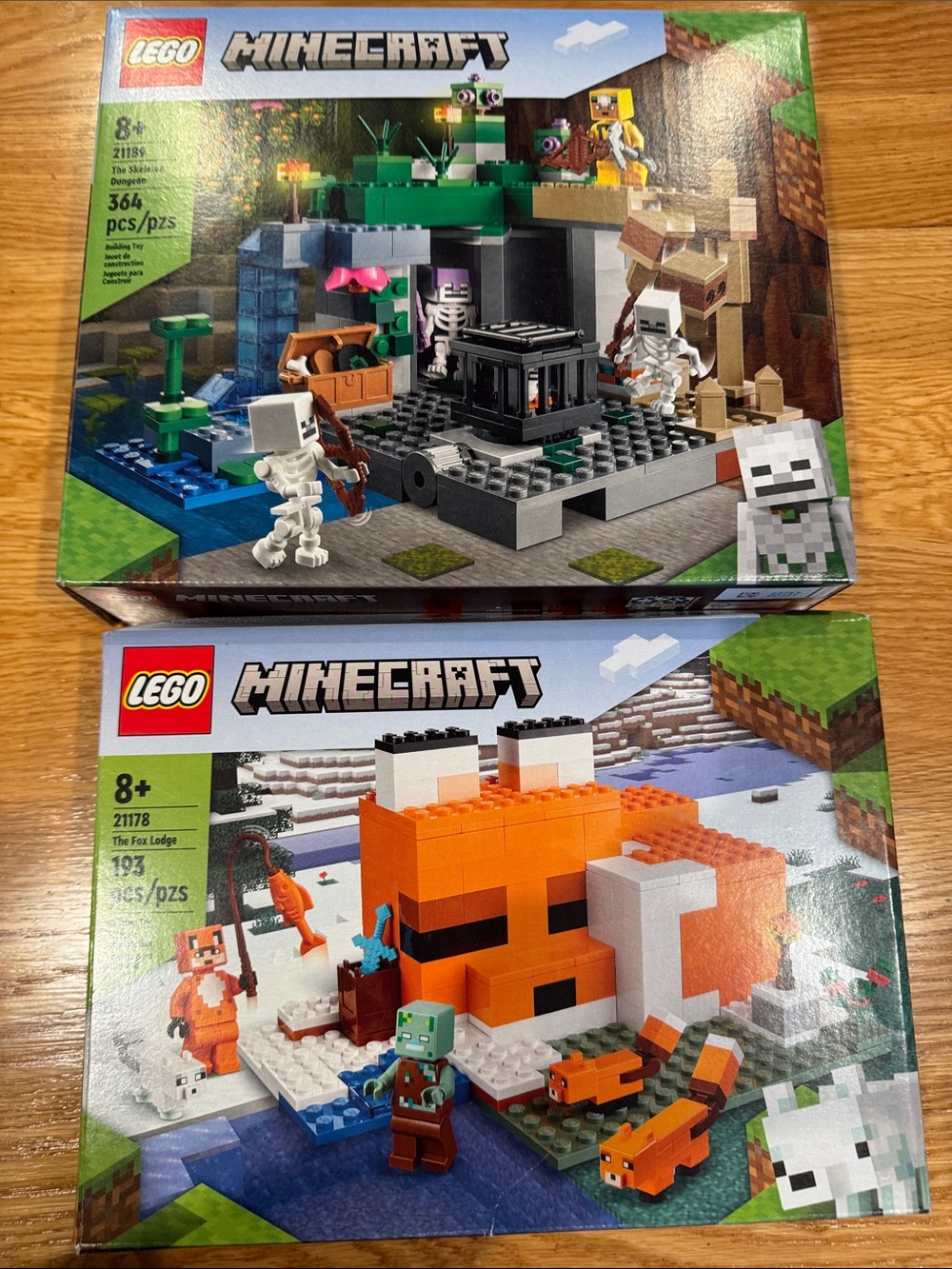 Lego Minecraft Sets Fox Lodge & Skeleton Dungeon with Minifigures OPEN BOX